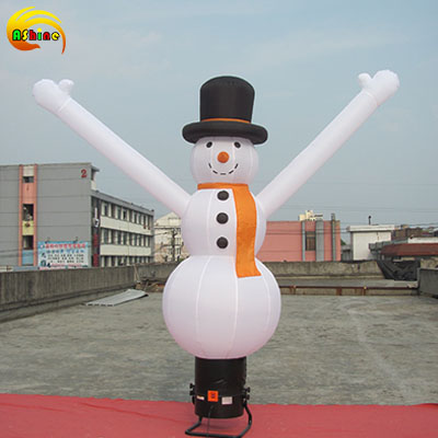 Cartoon snowman shaped inflatable dancers are applied in advertising campaigns